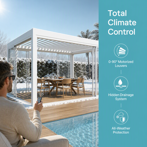 Pergola motorisée intelligente en aluminium, <span class=keywords><strong>abri</strong></span> extérieur imperméable pour étendre l'espace extérieur existant de la maison - Product Image 1