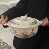 Nouvelle Arrivée Assiette/Plat de Service Ovale en Céramique à Bord Doré et Motifs Floraux en Relief pour Dîner/Dessert - Compatible Micro-ondes, Luxe Léger, Style Vintage