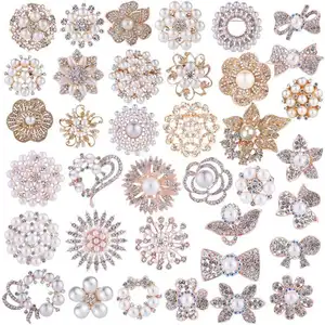 Rose Gold Rhinestone Crystal Glass Flower Brooches Wedding Bridal Party Brooch Pins For Women