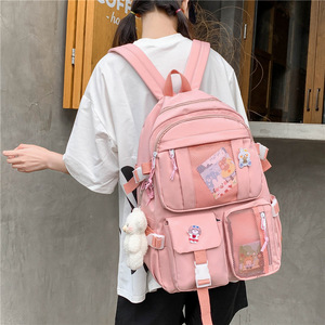 Multi Pockets New Kawaii Pink Ladies School Bags <span class=keywords><strong>2022</strong></span> Canvas Book Bag High School Girls School Bags Backpack For Teenagers - Product Image 2