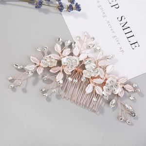 Accessoires de cheveux de mariée de style coréen, exquis, avec fleurs et feuilles, peigne <span class=keywords><strong>à</strong></span> cheveux en forme de rose, design assorti - Product Image 4
