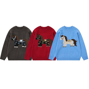 Pull <span class=keywords><strong>rond</strong></span> rouge Joychuang pour l'année du Cheval, unisexe, tricot d'hiver, haut <span class=keywords><strong>de</strong></span> Noël, couche <span class=keywords><strong>de</strong></span> base lourde - Product Image 4