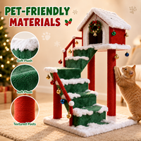 Arbre à chat multi-niveaux personnalisé OEM, thème Noël, design escalier, poteau en sisal, niche confortable pour 2 à 3 chats