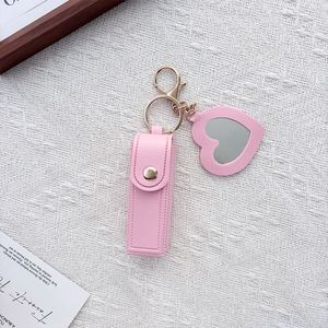 Portable <b>Lipstick</b> Pouch Bag Cosmetic Small Mirror Heart Shape Gift Lip Oil Case Bag PU Keychain Lipgloss Holder - Product Image 3