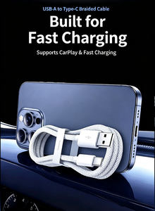 สายชาร์จแบบถัก USB-A เป็น Type-C รองรับการเชื่อมต่อ CarPlay อย่างเสถียร 3A/5A - Product Image 3