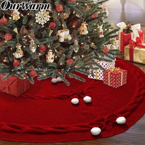 Ourwarm al por mayor decoración el árbol de Navidad de algodón ronda de vino rojo de punto falda del árbol de Navidad - Product Image 1