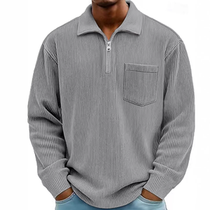 Nouveau pull pour homme, haut décontracté, col montant, fermeture éclair, velours côtelé, <span class=keywords><strong>manches</strong></span> <span class=keywords><strong>longues</strong></span>, <span class=keywords><strong>polo</strong></span> pour homme - Product Image 4
