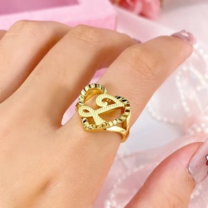 Jewelry Gifts Statement Stackable 14K Gold Plated Vintage Heart Personalized Carved <strong>Initial</strong> Letter Nugget Open <strong>Ring</strong> - Product Image 4