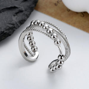 Anillo Abierto Ajustable de Varias Capas con Cuentas, Diseño Trenzado Texturizado en Bronce y Plata, Estilo Unisex - Product Image 3