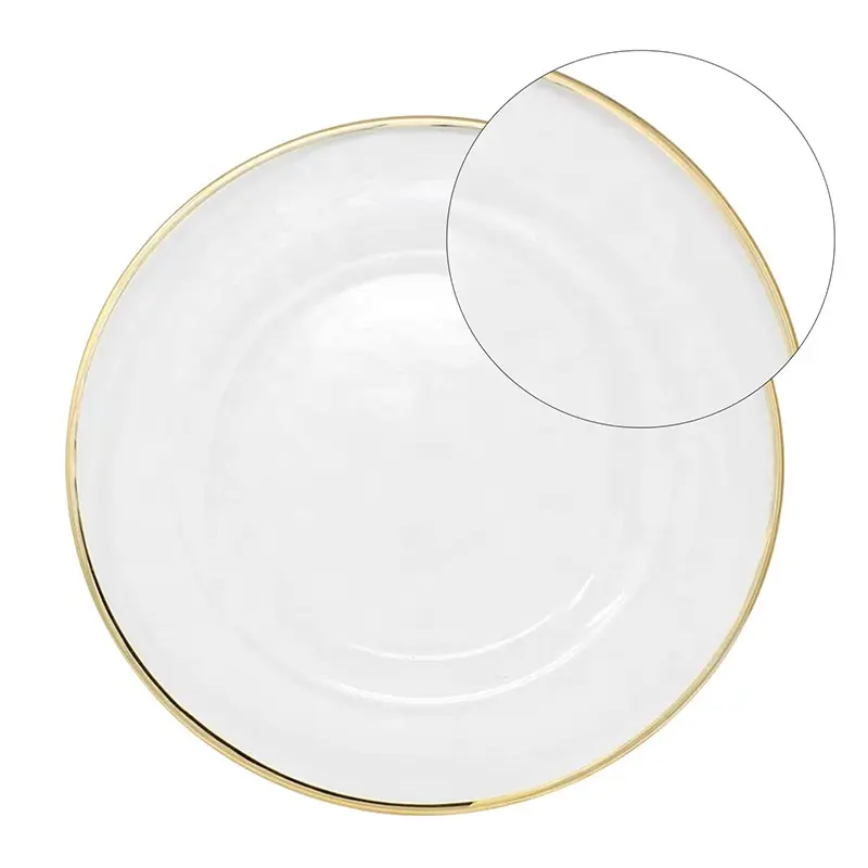 Home Decor Glass Dinnerware Silver Rim Glass Plates Round Tableware Wedding Gold Rim Glass Decorative Charger Plates Dishes