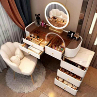 Table de maquillage moderne en bois, multifonctionnelle, avec miroir éclairé et chaise, pour la chambre à coucher, les magasins de beauté