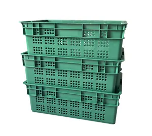 China Leverancier Groothandel 600X400X200 Mm Groene Sterke Plastic Mesh Kratten Voor Plantaardige Nest Stapel Geventileerde Plastic Manden