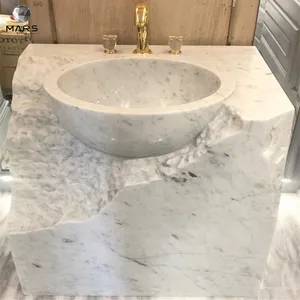 Lavabo de mármol de Carrara italiana, moderno lavabo de piedra Natural independiente para baño, Villa y hogar