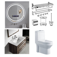 Meuble de toilette en céramique monobloc avec miroir LED intelligent et accessoires de salle de bain