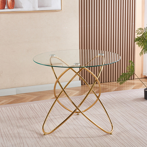 Table avec cadre en acier inoxydable doré et plateau en verre trempé transparent, design simple pour la maison, l'hôtel, la salle à manger, meubles - Product Image 2