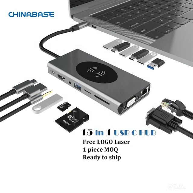 USB C Docking Station 15 in 1 Dual Display Laptop USB Type-C Hub Multiport Adapter Dongle with HDMI VGA USB SDTF Audio PD