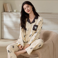 Vente en gros de pyjamas pour femmes en deux pièces, ensemble de vêtements de nuit imprimés, chemise à manches longues et pantalon, pyjamas de détente à la maison