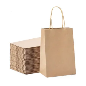 Wholesale Food Packaging Kraft Bag Kraft Paper Bags for Food Takeaway Food Packaging Bags with Handle Brown Package K=K Carton