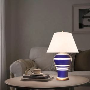 अमेरिकी धारीदार सिरेमिक लौकी टेबल लैंप यूरोपीय बेडसाइड दीपक रेट्रो कमरे में रहने वाले सोफे सजावटी टेबल लैंप - Product Image 4