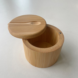 Boîte de rangement d'épices de cuisine en bambou avec couvercle magnétique et cuillère pour salière avec LOGO <span class=keywords><strong>personnalisé</strong></span> - Product Image 4