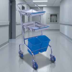 Carrito Médico de Acero Inoxidable para Hospital con Dos Bandejas y Contenedores de Residuos - Product Image 3