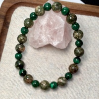 Bracelet en quartz rutilé vert rare de 8 mm, perles de malachite de 6 mm, cristal de guérison pour la vitalité