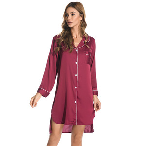 Offre Spéciale boutonné vêtements de nuit été à manches longues vêtements de nuit doux 100% soie nuisettes pour femmes Sexy <span class=keywords><strong>nuisette</strong></span> Design chemise robe - Product Image 1