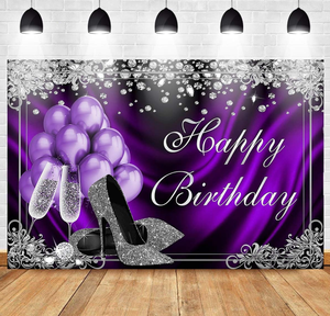 Violet et argent joyeux anniversaire toile de fond pour les femmes argent talon haut Champagne ballons anniversaire papier peint Mural - Product Image 2