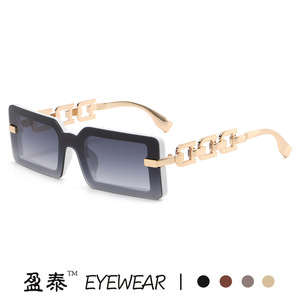 Lunettes de soleil Yingtai à monture carrée avec branches en chaîne, noires, UV400, style urbain tendance pour femme - Product Image 4