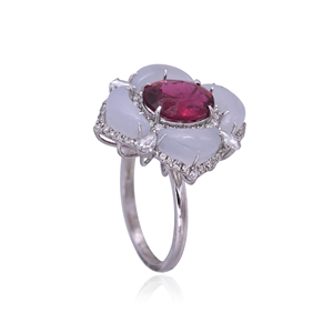 18K White <b>Gold</b> Tourmaline Chalcedony Diamond Accent <b>Ring</b> Floral <b>Cocktail</b> <b>Ring</b> Luxury Gemstone Fine Jewelry for Women - Product Image 3