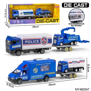 Camiones de Rescate de Plástico Fundido a Presión, Semirremolques, Camiones Tractores, Vehículos de Ingeniería con Mini Coche de Policía/Autobús/Helicóptero - Product Image 6