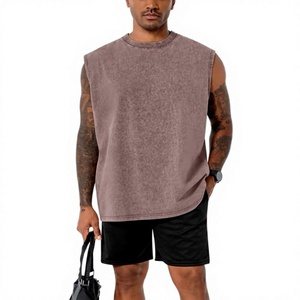 Venta al por mayor directa de fábrica: Camisetas sin mangas de verano para hombre, holgadas, para entrenamiento, estilo urbano, con lavado ácido, 100% algodón. - Product Image 3