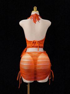 Viviblook Z413ST01 Nouveauté Été Femme Sexy Ensemble 4 Pièces : Haut de Bikini Halter Sans Bretelles, String et Jupe de Plage – Maillot de Bain pour Vacances - Product Image 4