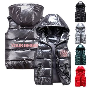 Chalecos de Hombre con Capucha, Impermeables, Brillantes, con Logotipo Personalizado, al por Mayor, Chaleco Acolchado Brillante sin Mangas para Invierno - Product Image 1