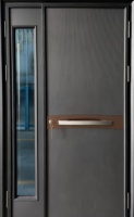 Puerta de Seguridad Exterior Comercial Moderna LEADOWVIN, Marco de Aluminio Negro, Acabado de Acero Inoxidable Resistente al Agua, Resistencia al Fuego de 1.5 Horas