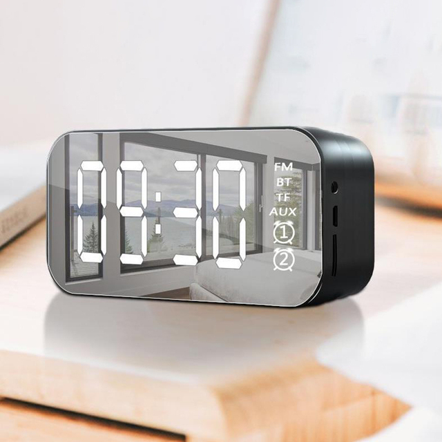 2024 New Portable Arrivals Small Loud Bedroom Digital Wireless Bluetooth Speaker Alarm Clock With Miroor for Samsung