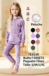 Pijamas de Forro Polar para Niñas Te453r, Manga Larga, Color Sólido, Suaves y Cómodas, Ropa de Dormir de Invierno para Niños - Product Image 3