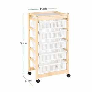 5 Tier Fruit And <b>Vegetable</b> Trolley Natural Wood With Swivel Wheels Removable Baskets 45x30x85 Cm - Product Image 2