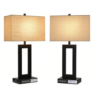 Lámpara de Mesa Moderna Naturalis 30x30x60cm LED Regulable con Puertos USB Pantalla de Tela Beige para Dormitorio Sala de Estar - Product Image 1