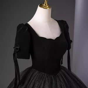 Black Tulle Evening Gown For Women Stage Performance Dress Solid Color Elegant Ball Gown For Solo Singing Hosting Piano - Product Image 3