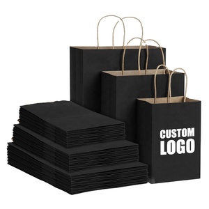Bolsa de papel Kraft negra lisa con logotipo impreso personalizado al por mayor, embalaje reciclable con etiqueta privada, bolsas de papel para compras con logotipo - Product Image 2