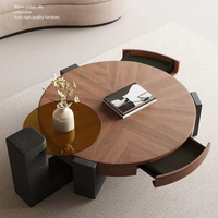 Ensemble de tables basses rondes en bois de noyer minimaliste italien, table centrale de luxe de style mid-century pour le salon, la salle à manger ou le bureau
