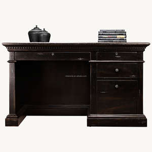 Escritorio Ejecutivo Americano Vintage de Madera Maciza con Moldura Dentada, Mesa de Oficina Grande <span class=keywords><strong>para</strong></span> Computadora y Escritura - Product Image 4