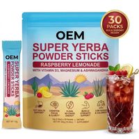 Mélange de boisson Super Yerba à marque privée OEM, saveur framboise-citron, 10g x 30 sachets, pochette de 300g