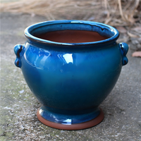 Pot Tanaman Bulat dari Keramik Kasar untuk Bonsai, Pot Sukulen Besar Terbuka untuk Taman