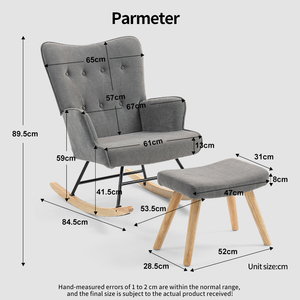 Poltrona a dondolo moderna imbottita con poggiapiedi - Comoda poltrona lounge in tessuto premium per <span class=keywords><strong>soggiorno</strong></span> e camera da letto - Product Image 6