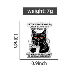 Al por mayor Broche de solapa de esmalte metálico con diseño de meme divertido de gato negro sarcástico '<span class=keywords><strong>Get</strong></span> <span class=keywords><strong>Over</strong></span> <span class=keywords><strong>It</strong></span>' para decoración de ropa y mochilas - Product Image 4