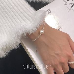 Collier en argent S925 avec perle française pour femmes, design élégant et simple avec argent cassé et perles, bijoux pour l'été D9691 - Product Image 2