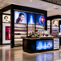 Solution Complète de Présentoirs pour Comptoirs de Marques de Beauté ShuLing Noir Brillant avec Étagères LED Multi-Lumières et Îlot d'Exposition Écologique – Garantie 3 Ans