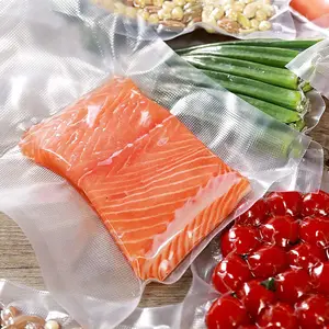 Transparent Plastic Bags 3 Side Seal Embossed Channel Vacuums Bag Rolls For Seafood Packing Storage